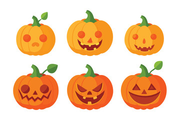 Halloween pumpkin collection, vector illustration on white background.