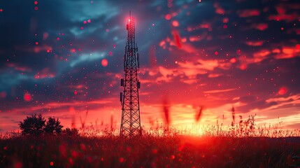 Fototapeta premium A realistic image of a communication tower, representing the technology behind high-speed wireless internet and future-proof connectivity solutions.