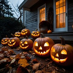 halloween pumpkin line up