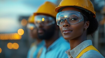 A renewable energy abstract technology background depicting African American engineers at a solar farm.