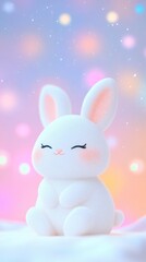 Cute white rabbit with eyes closed with gradient pastel starry background