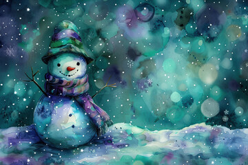 Obraz premium Adorable Snowman in Bokeh Lights