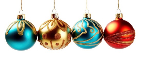 Four Christmas Baubles Decorated with Golden Patterns