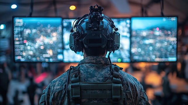 A soldier controls military drones using a digital screen, highlighting the transformative impact of this technology on modern warfare.