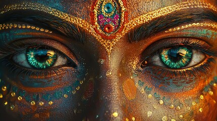 Intricate mandala art with vibrant eye center, mesmerizing patterns, captivating colors.