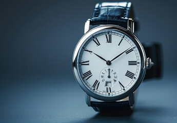 classic white gold watch on isolated background