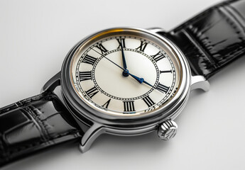 classic white gold watch on isolated background