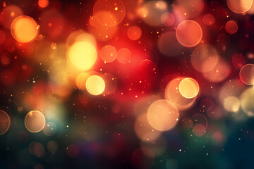 Festive background with colorful bokeh lights in red, orange, and green tones
