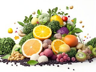 Vibrant Organic Farming Bounty   Assortment of Fresh Fruits and Vegetables on White Background