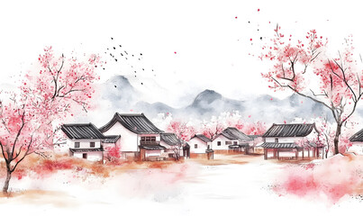 Japanese-style 2D illustrator doodle cartoon for floor tiles and wallpaper