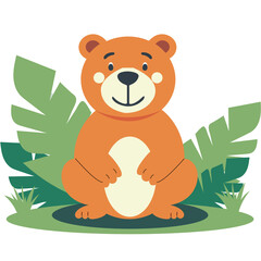 Fototapeta premium Cute Cartoon Bear Character Sitting on Nature Background PNG.