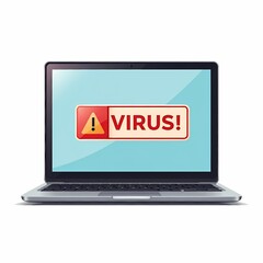 A laptop notebook computer infected with virus monitor screen displaying an antivirus security alert message illustration	
