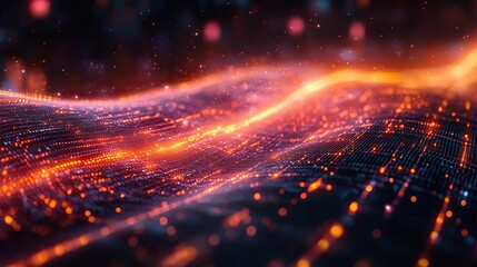 Obraz premium Abstract graphics of digital data streams depict high-speed internet connectivity, with a blurred background and ample copy space.