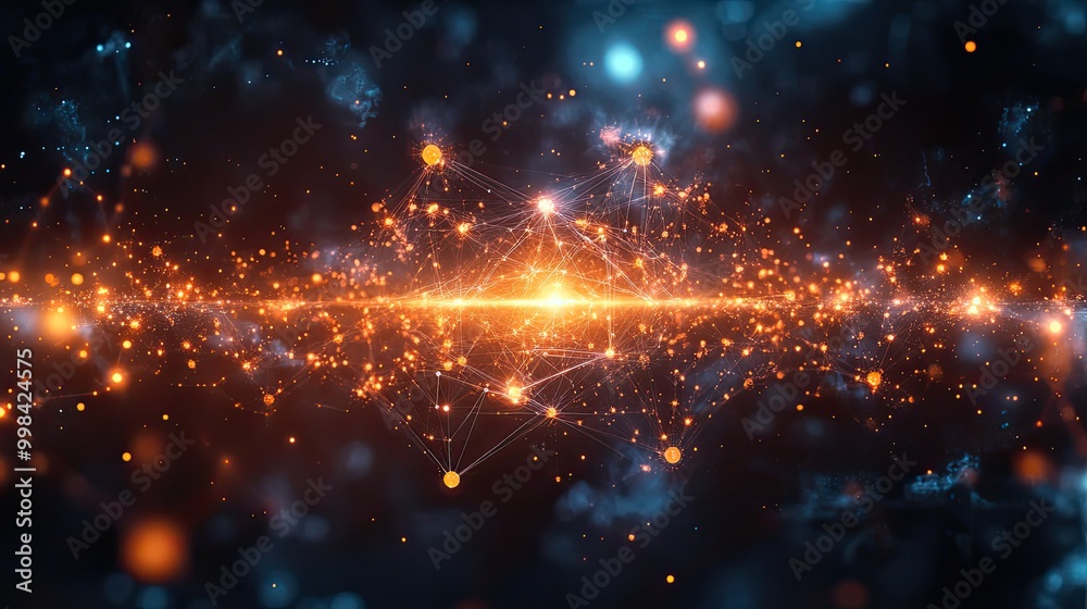 Wall mural ai connects social iot networks, visualized as a futuristic cyber web with atom and molecule science