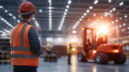 Dynamic Logistics Scene: Warehouse Worker Observing Freight Operations in a Bright Environment