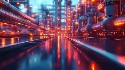 Fototapeta premium AI generative art captures a futuristic factory, blending abstract geometric designs with industrial technology.