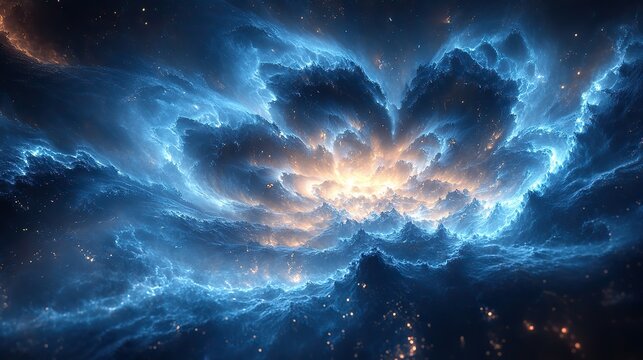 Alien technology merges nature and futuristic elements in a blue and black abstract background.