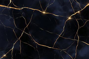 Elegant abstract background featuring golden cracks on deep blue surface, creating striking contrast that evokes sense of luxury and sophistication