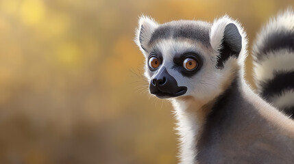 Fototapeta premium A striking portrait of a ring-tailed lemur