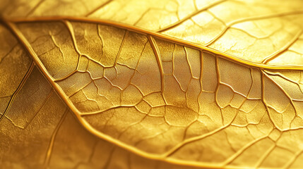 Fototapeta premium A shiny yellow leaf with a gold foil texture