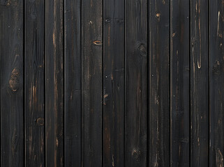 Fototapeta premium Dark wooden background texture features rich black color with natural grain patterns and knots, creating rustic and elegant appearance. Perfect for various design projects