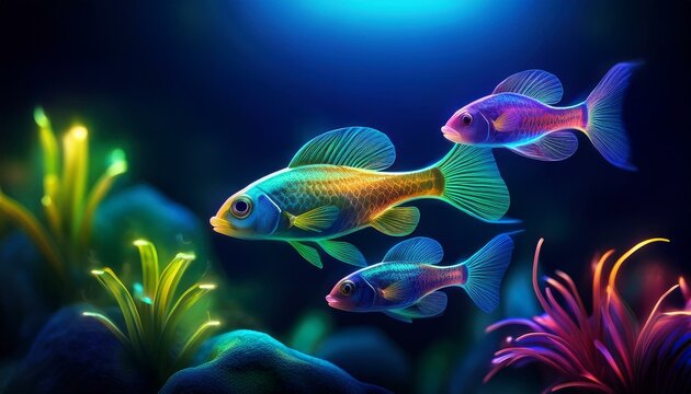 Trois poissons luminescents au fond de l'oc&eacute;an
