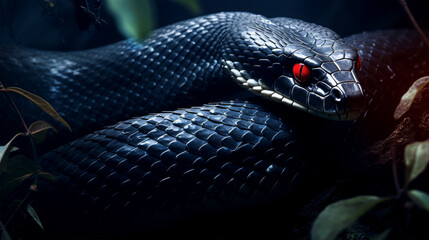 Fototapeta premium snake reptile looking on black background