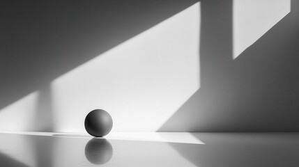minimalist photography studio with dramatic shadows subtle gradient lighting and a single enigmatic object on a reflective surface