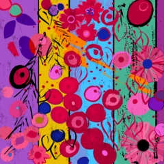Gordijnen abstract background composition with flowers, leaves, circles, strokes, splashes and geometric lines © Kirsten Hinte