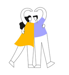 Man and woman show sign of heart and love with their hands. Vector flat line style