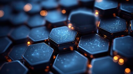 Fototapeta premium An abstract background of hexagonal structures, depicting technology and science styles in 3D.