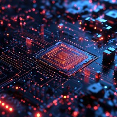 Abstract digital particles forming an advanced quantum computer chip, symbolizing the future of quantum technology.