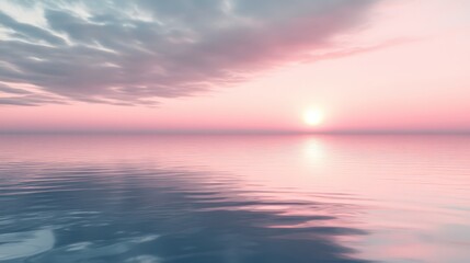 Visualize a tranquil sea under a soft, pastel-colored sky at dawn.