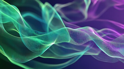 Fototapeta premium Abstract digital shapes flowing in green and violet, highlighting Julia role in data analysis and visualization