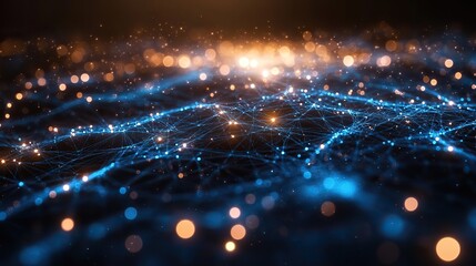 An abstract background with connected lines and technology elements illustrates network connectivity.