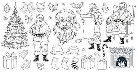 Christmas holiday set emblems monochrome
