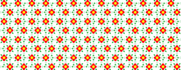 red flower and green leaves pattern design