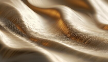 Abstract, flowing golden silk waves with smooth textures and shimmering metallic sheen for elegant...