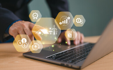 Energy finance market investment concept. Green economy business growth startup. Increase sustainable power credit, electric solar system enterprise. ESG tax finance development, renewable energy