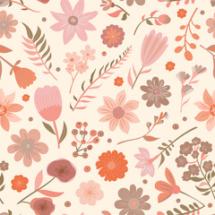 Autumn-Inspired Seamless Floral Vector Pattern – Warm Tones Botanical Design