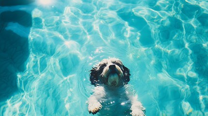 Dog Swimming and Playing in Pool Water, Photo Realistic, Pattern Background, Wallpaper, Cover and Screen for Smartphone, PC, Laptop, 9:16 and 16:9 Format