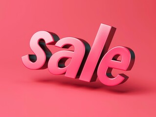 Pink 3D "Sale" Text on Red Background for Advertising.