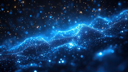 An abstract blue technology background featuring geometric patterns on a dark blue canvas, with perspective lines and modern futuristic shapes.