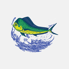 vector logo jump mahi-mahi sport fishing