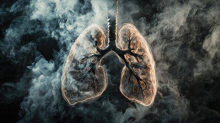 Artistic representation of a lung affected by smoke, illustrating the long-term health effects of smoking on the respiratory system