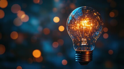 Glowing Light Bulb with Bokeh Lights,  Innovation, Inspiration, Idea Concept