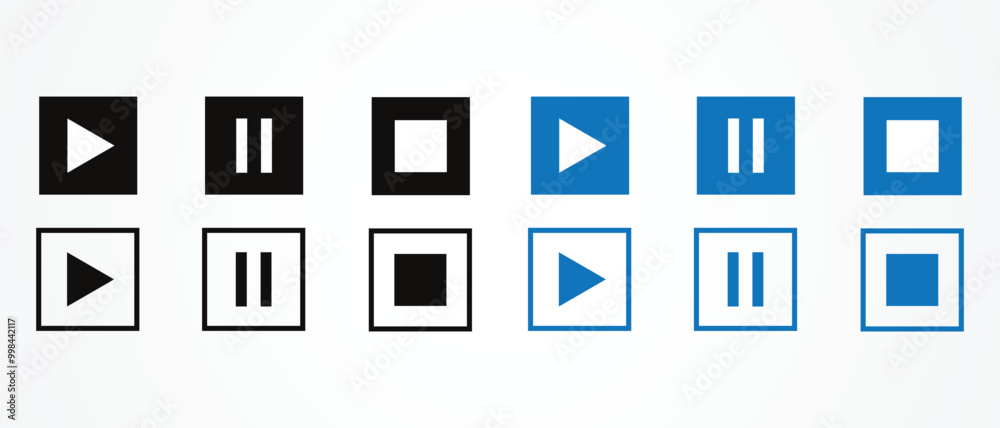 Poster set of play pause and stop button vector illustration.
