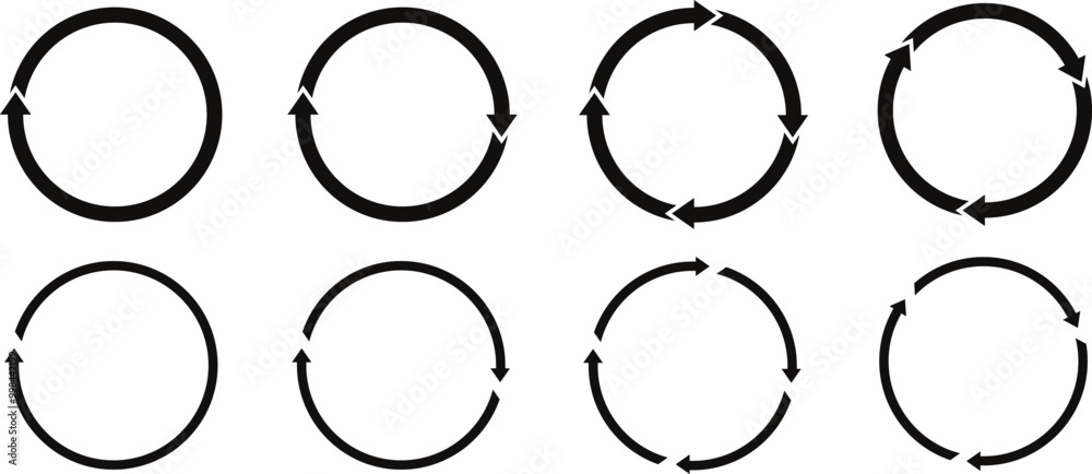 Poster set of round rotate arrow. spinning reload arrow vector illustration.