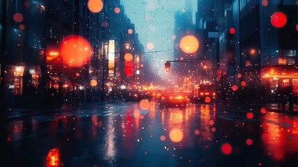 An abstract depiction of city lights at night.