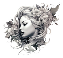 Fototapeta premium PNG Tattoo png portrait drawing sketch.